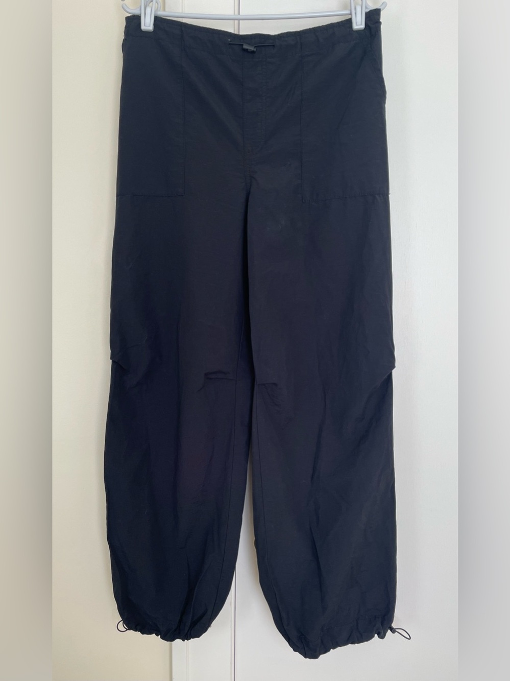 Black Drawstring Toggle Hem Parachute Jogger Balloon Pants